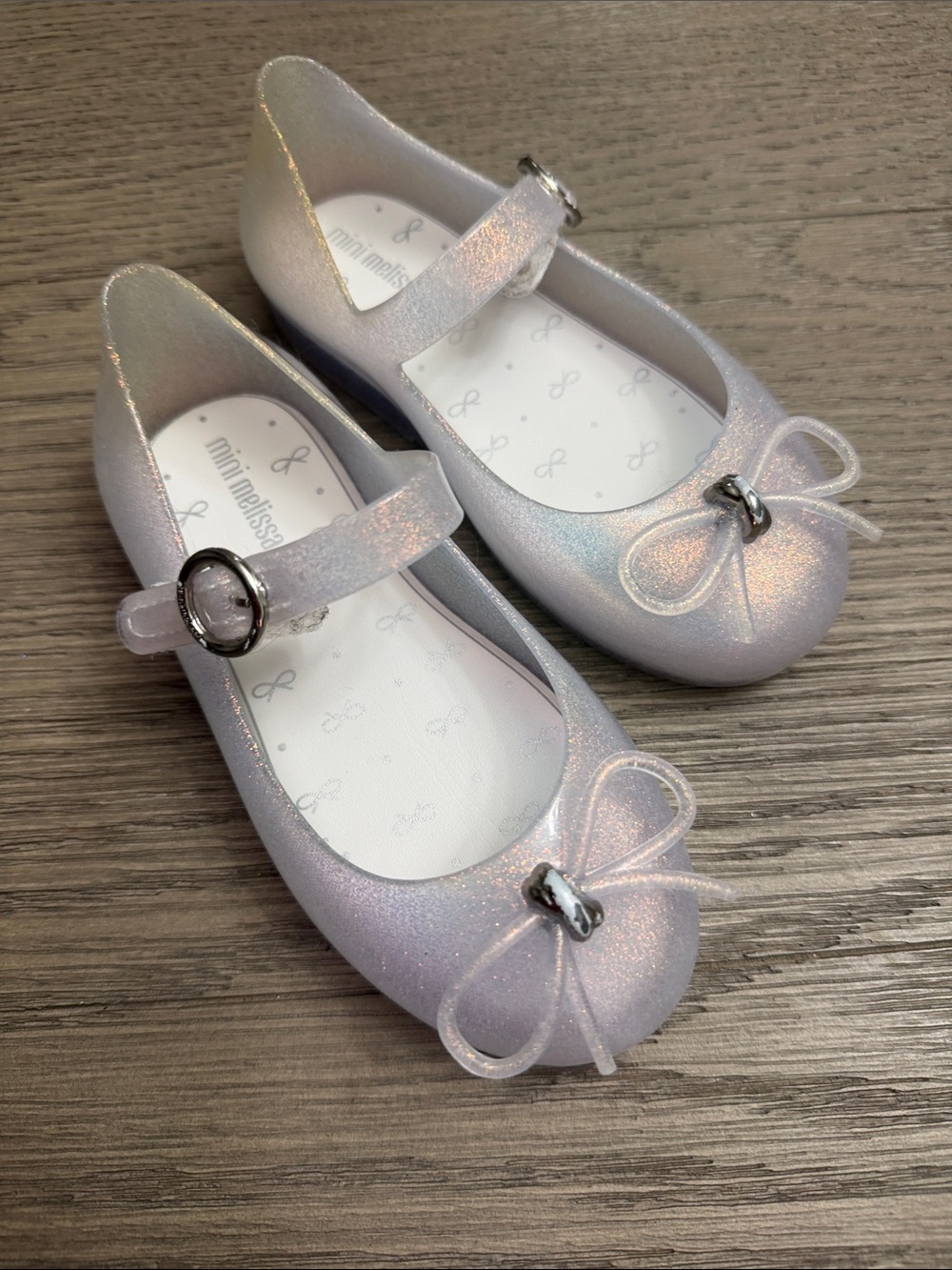 Mini Melissa Iridescent “Glass Slipper” Glitter Mary Jane Flats